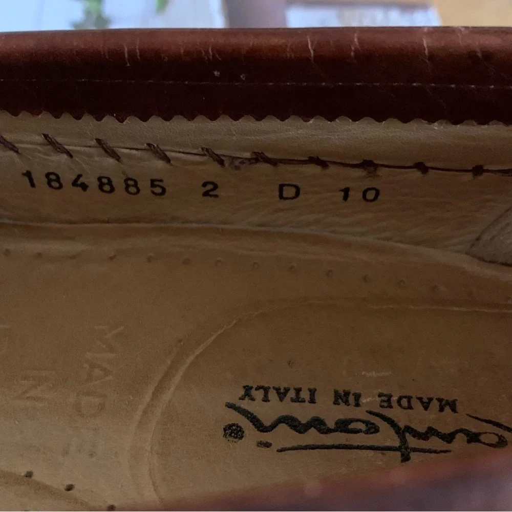 Santoni Mens Leather Interwoven Design almond toe Brown loafers Size 10